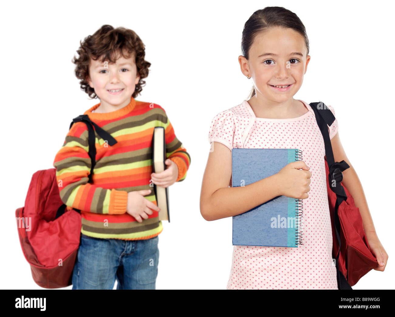 Gli studenti lovables childrens un su sfondo bianco Foto Stock