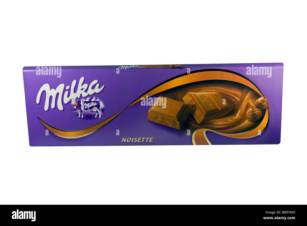 Cioccolato Milka isolati su sfondo bianco. Foto Stock