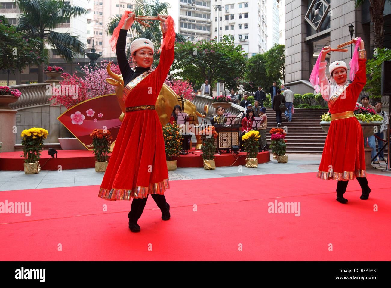 Parte delle attività culturali per celebrare il nuovo anno lunare nel centro di Hong Kong. Foto Stock