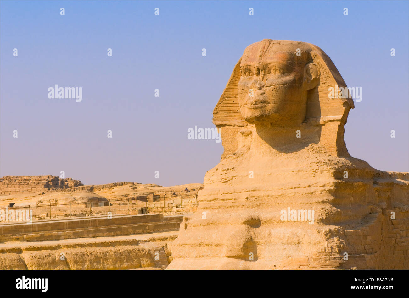 La sfinge e piramidi a Giza Cairo Foto Stock