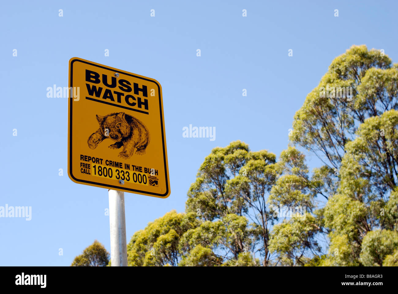 Bush guarda la prevenzione della criminalità segno Australia Foto Stock