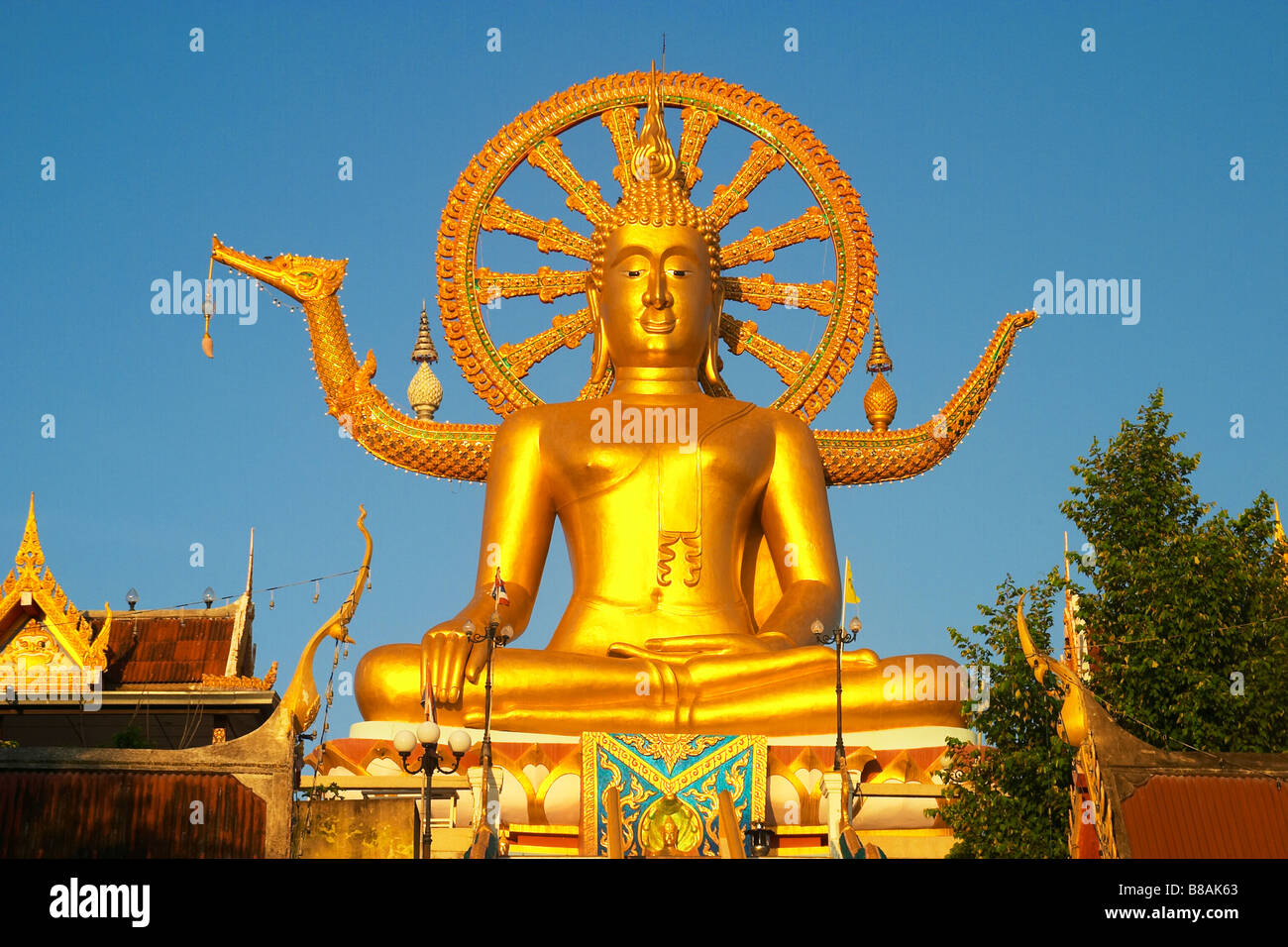 Vista mostra la grande statua del Buddha che domina il villaggio e il porto di Bophut sull isola di Koh Foto Stock