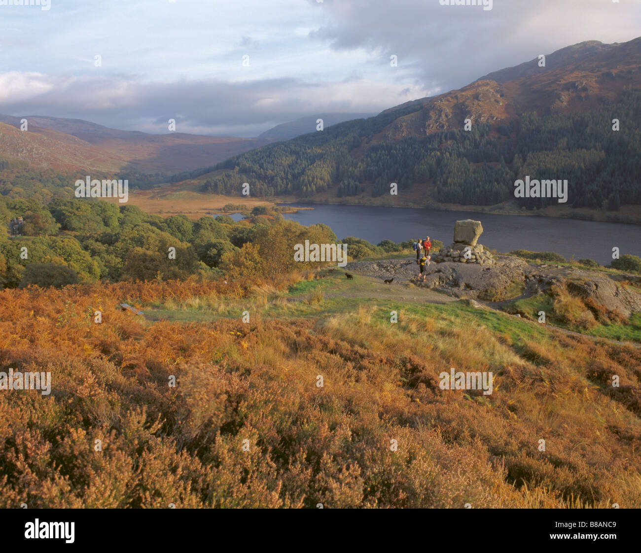 Bruce della pietra, Loch Trool, Glen Trool, Galloway Forest Park, Dumfries & Galloway, Scotland, Regno Unito.Punto di partenza per camminate fino il Merrick Foto Stock