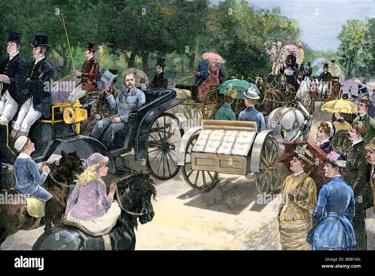 Presidente Chester A Arthur in vacanza in Newport Rhode Island 1884. Colorate a mano la xilografia Foto Stock