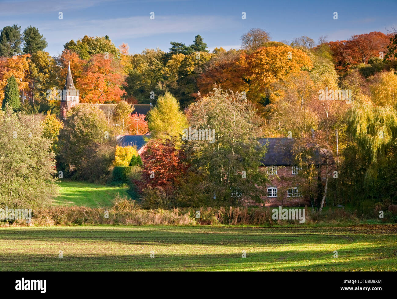 I colori autunnali che circonda il villaggio di Whitegate, Whitegate, Cheshire, Inghilterra, Regno Unito Foto Stock