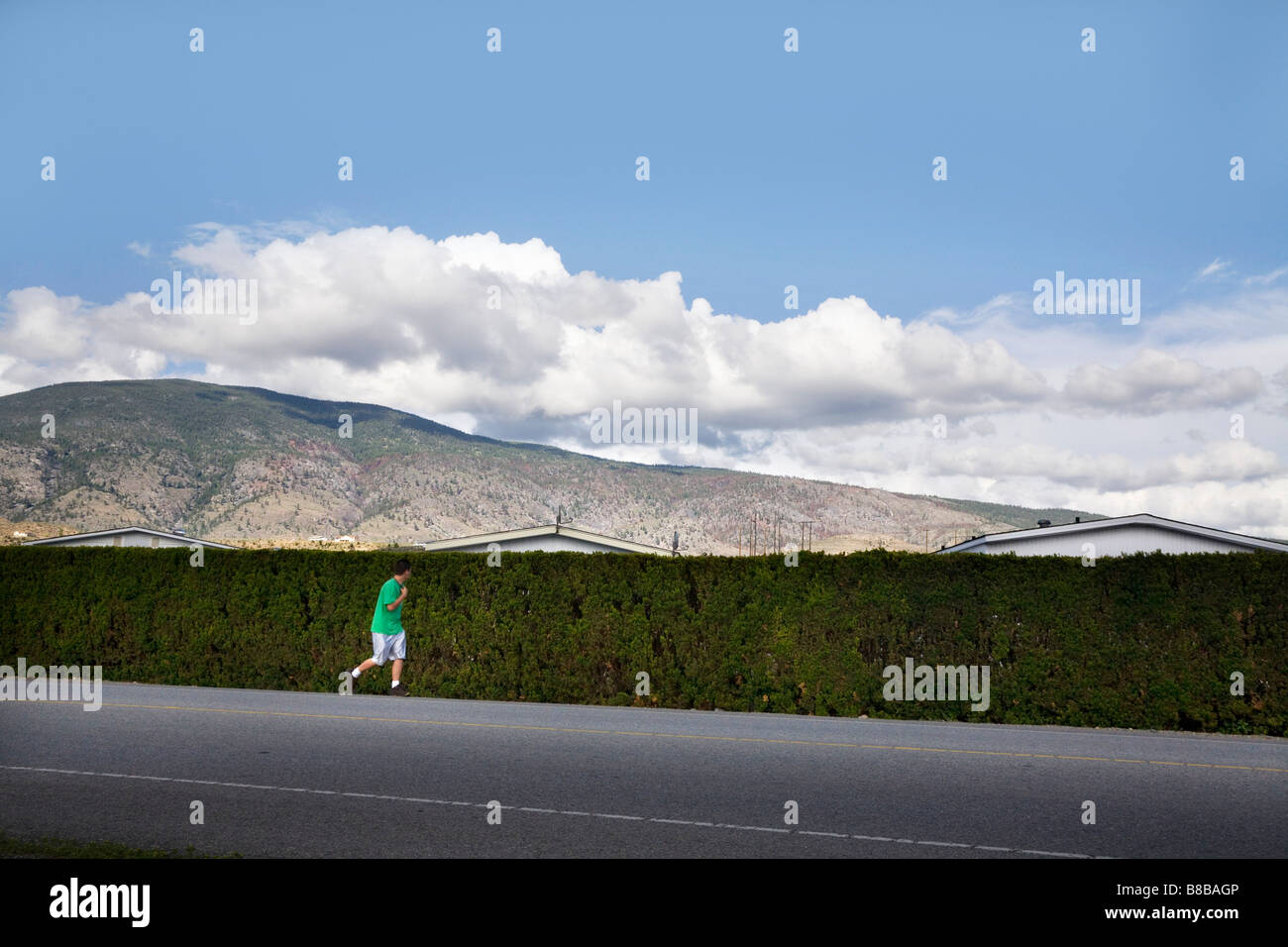 Persona che cammina da Hedge Case Mobili, British Columbia Foto Stock