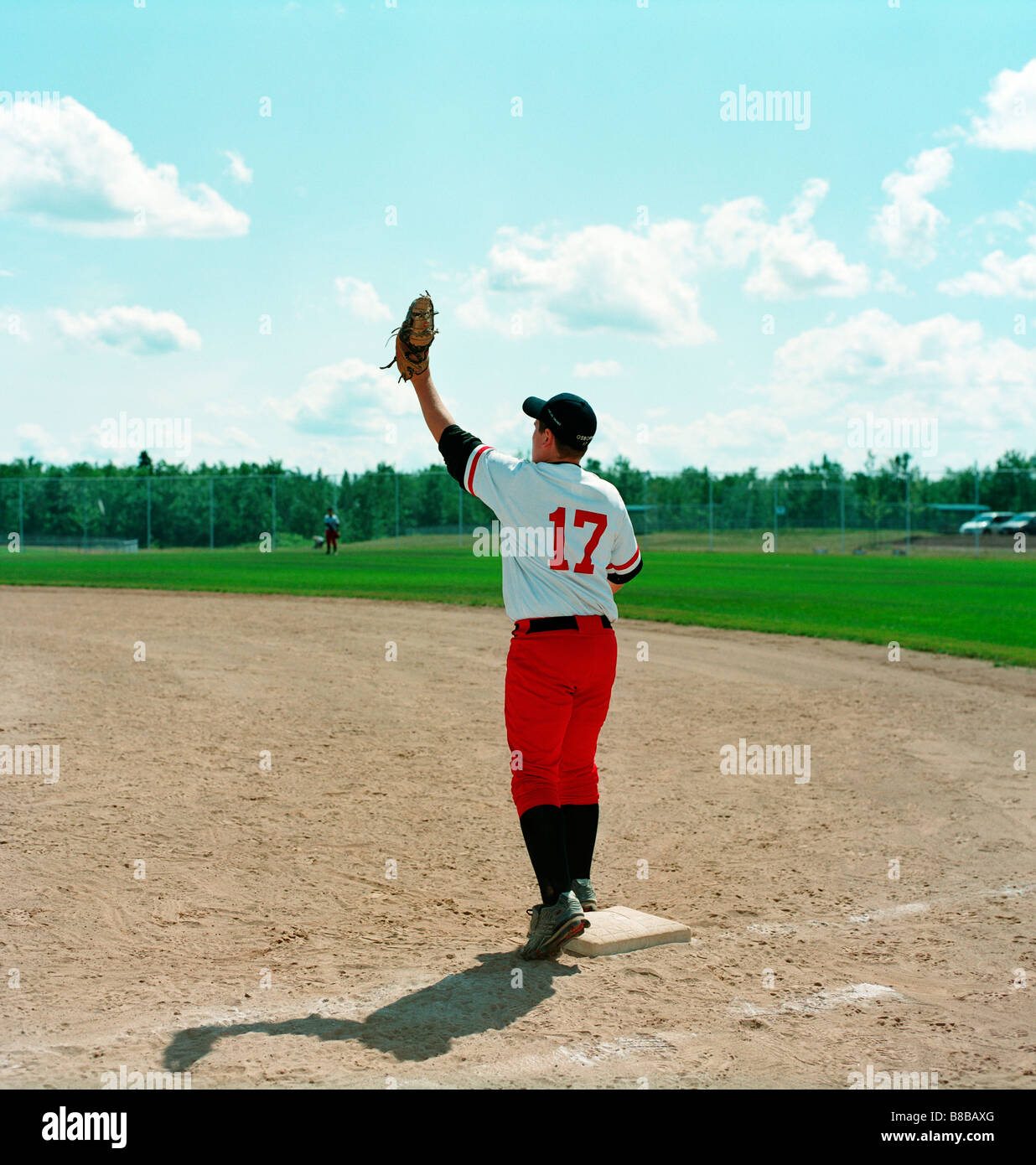 Giocatore di Baseball Base, Moncton, New Brunswick Foto Stock