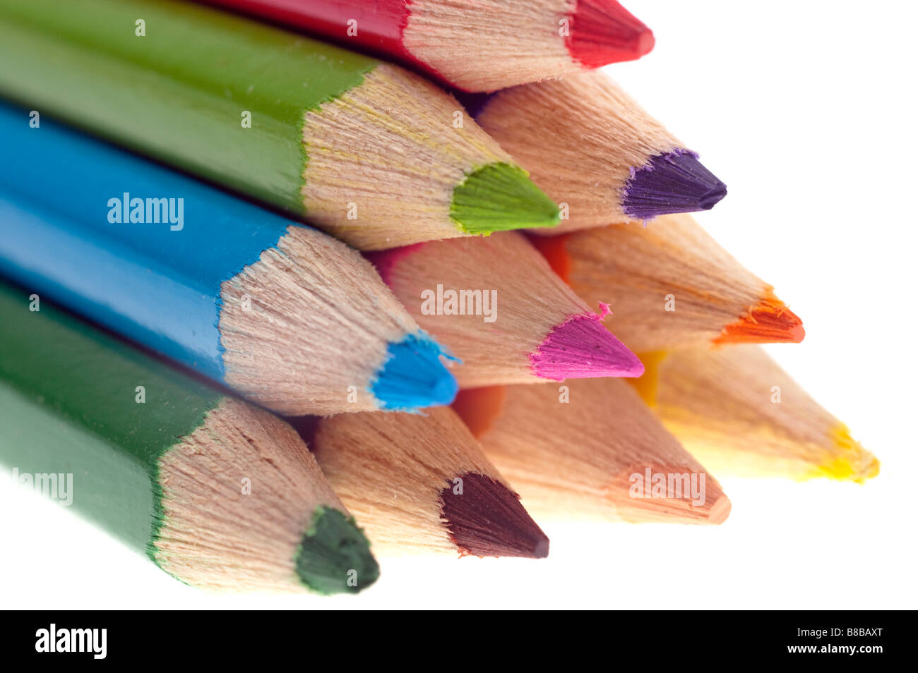 Primo piano di una pila di matite colorate Foto Stock