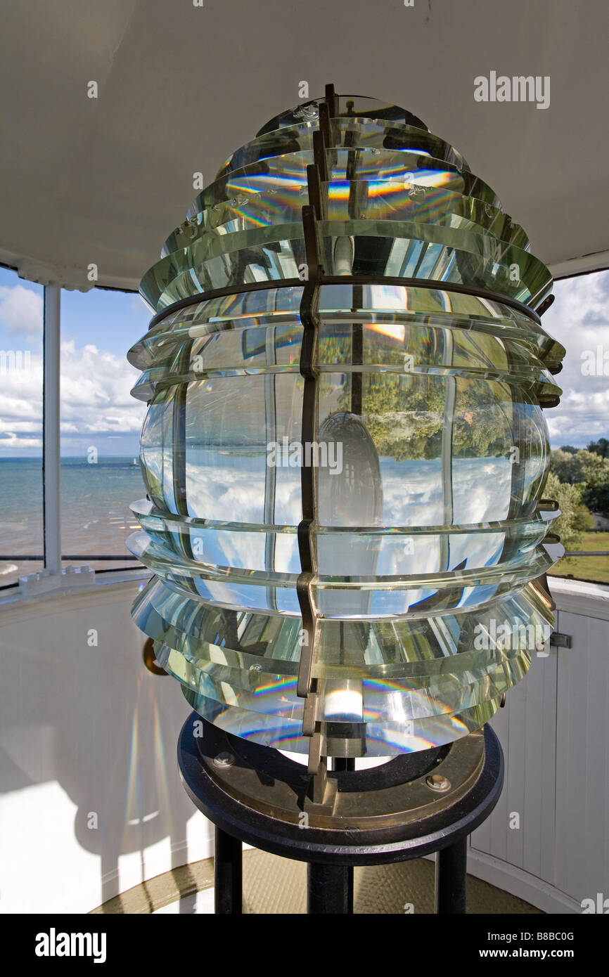 Lente in grande Sodus Point Lighthouse, Sodus Point, maggiore Rochester, nello Stato di New York, Stati Uniti d'America Foto Stock