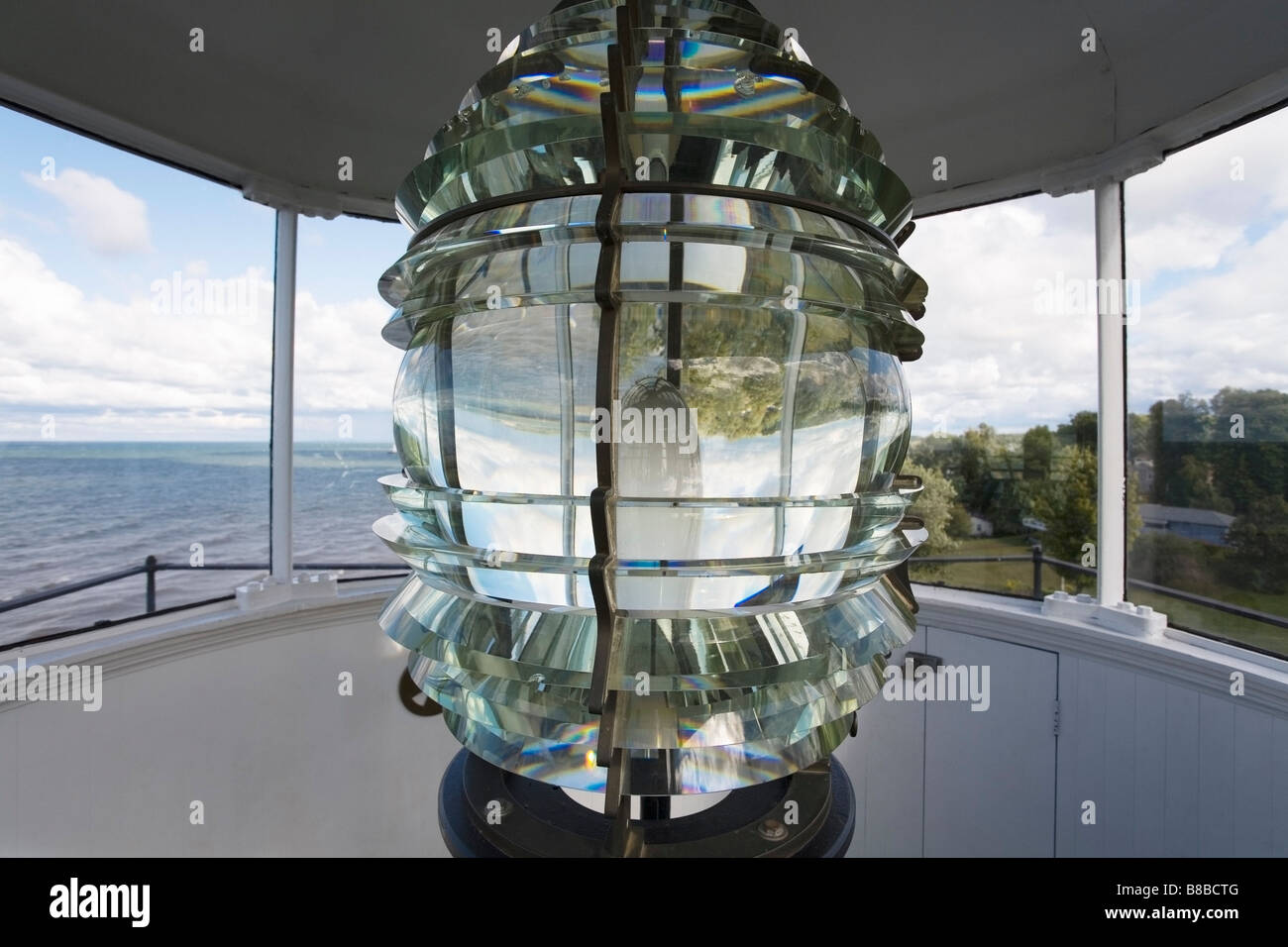 Lente in grande Sodus Point Lighthouse, Sodus Point, maggiore Rochester, nello Stato di New York, Stati Uniti d'America Foto Stock