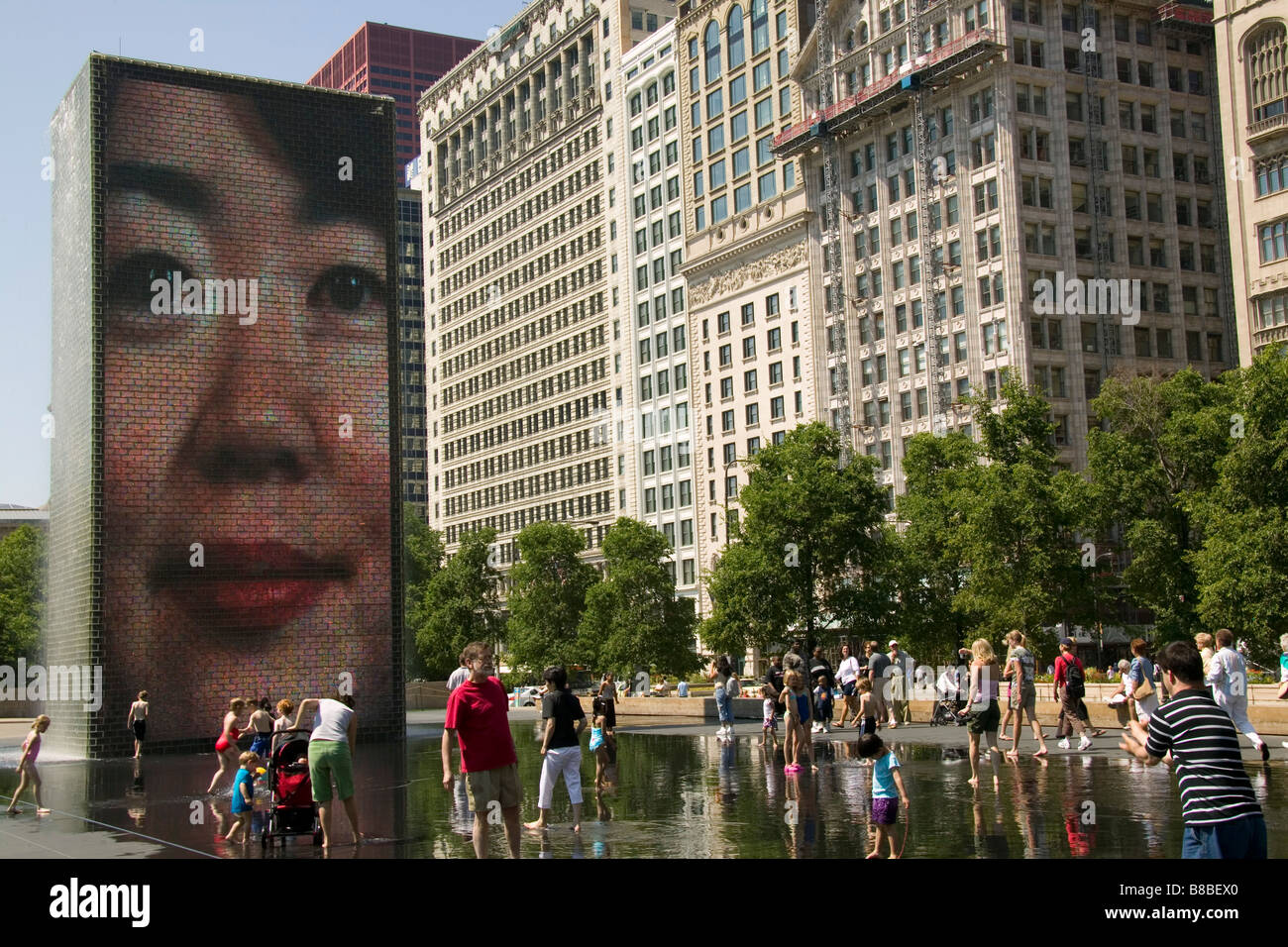 La corona Fontana e Millennium Square, Chicago, Illinois Foto Stock