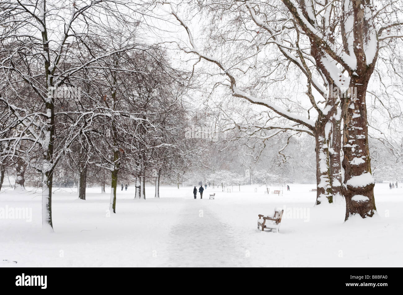 St James Park coperto di neve, London, England, Regno Unito Foto Stock