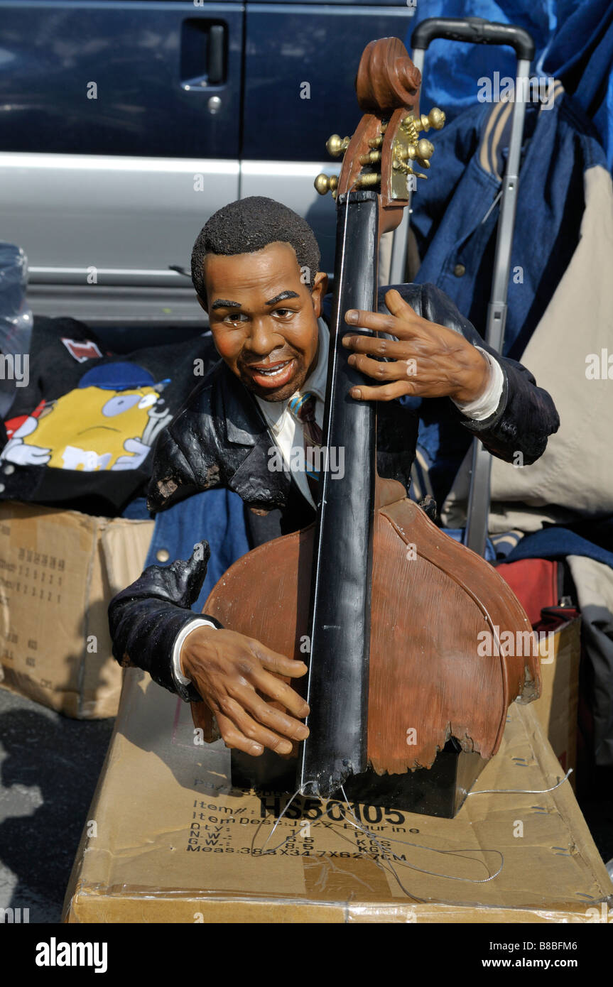 Incredibile e strana scultura in legno di afro-americano di musicista jazz Foto Stock