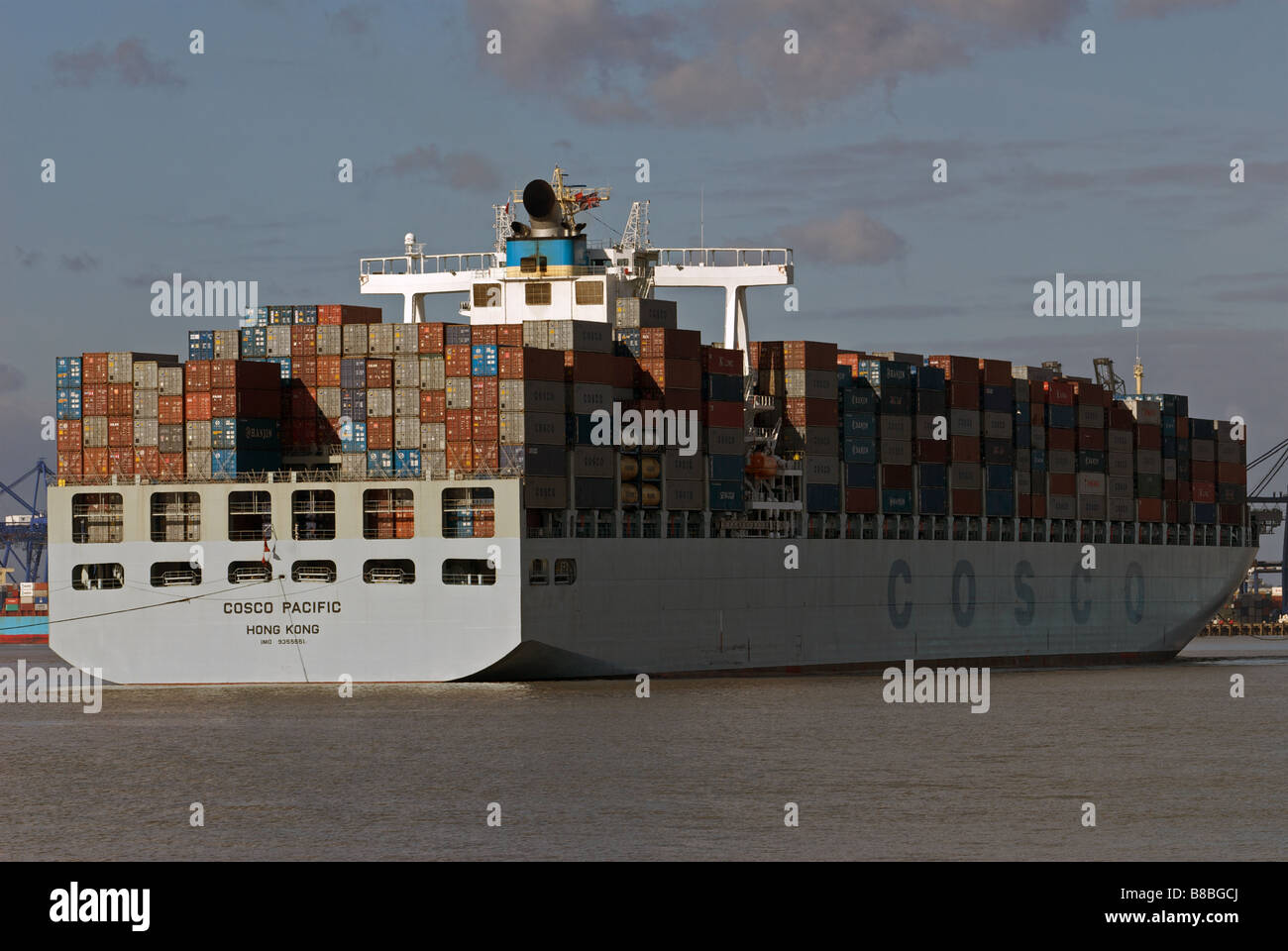 Nave Container, porto di Felixstowe, Suffolk, Regno Unito. Foto Stock