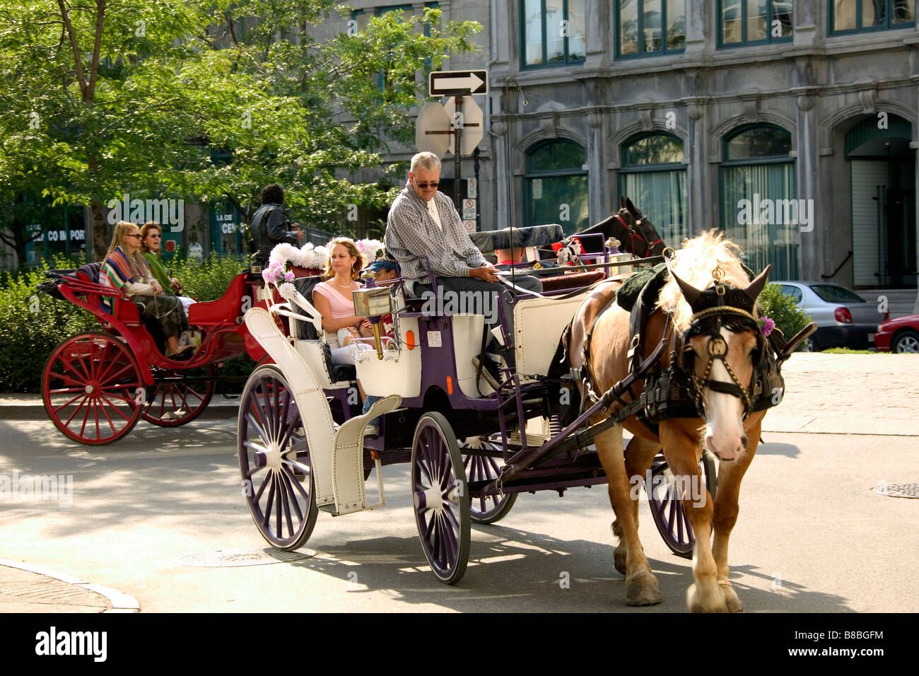 Carro trainato da cavalli, la Vecchia Montreal, Quebec Foto Stock