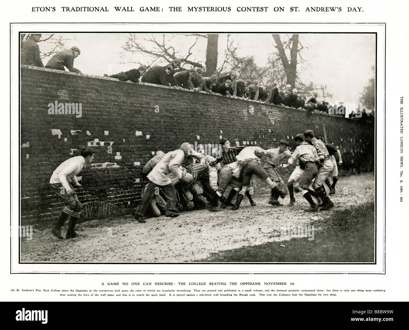 Eton Wall Game 1906 foto di azione nel gioco misterioso tra il Collegio e Oppidans presso la Scuola pubblica Foto Stock