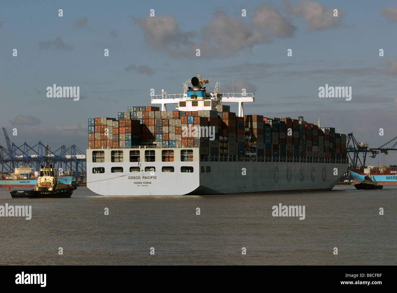 Nave Container, porto di Felixstowe, Suffolk, Regno Unito. Foto Stock