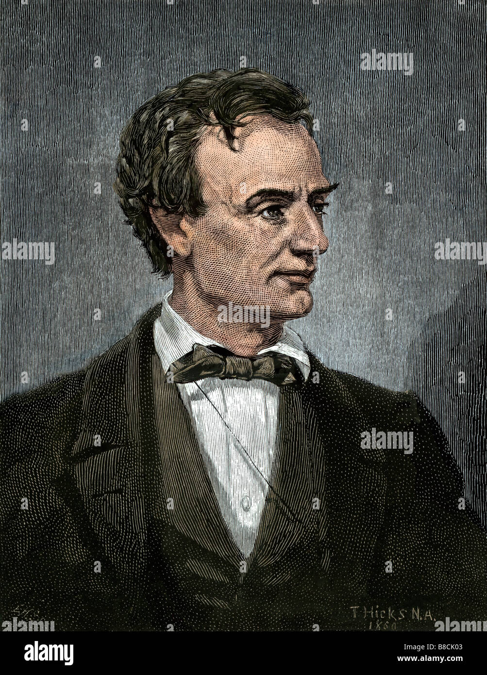 Abraham Lincoln prima del suo insediamento come presidente. Colorate a mano la xilografia Foto Stock