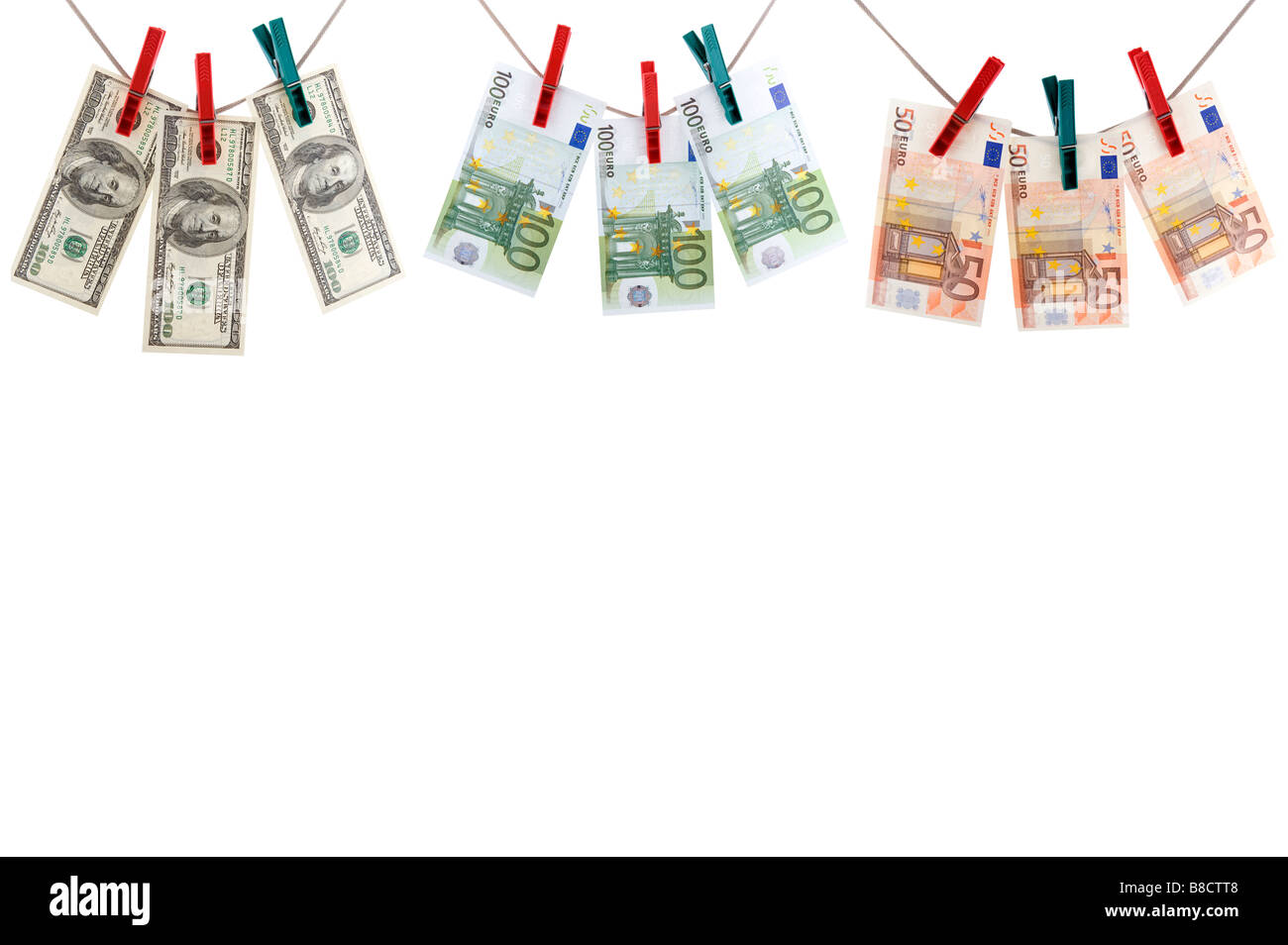 Oggetto sul bianco della carta moneta denaro Foto Stock