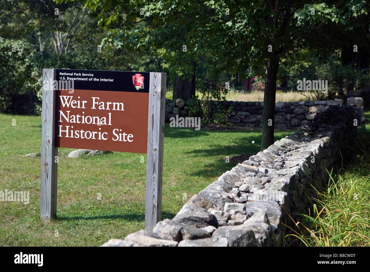Parco nazionale di servizio in segno di benvenuto Weir Farm Sito Storico Nazionale ex casa del pittore J Alden Weir Branchville Connecticut Foto Stock