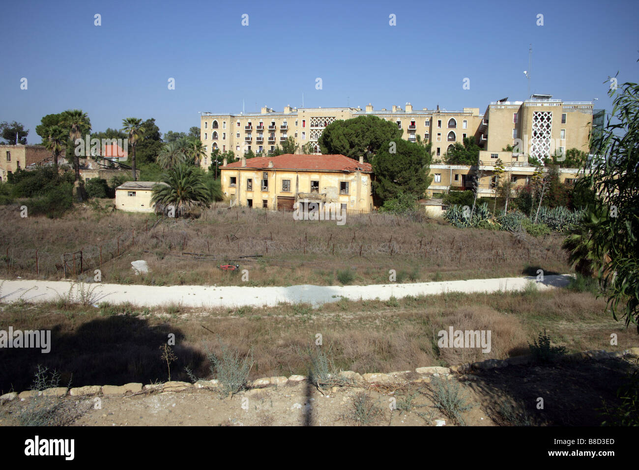 Zona di buffer No Mans Land tra Cipro e la Repubblica turca di Cipro del Nord Nicosia Foto Stock