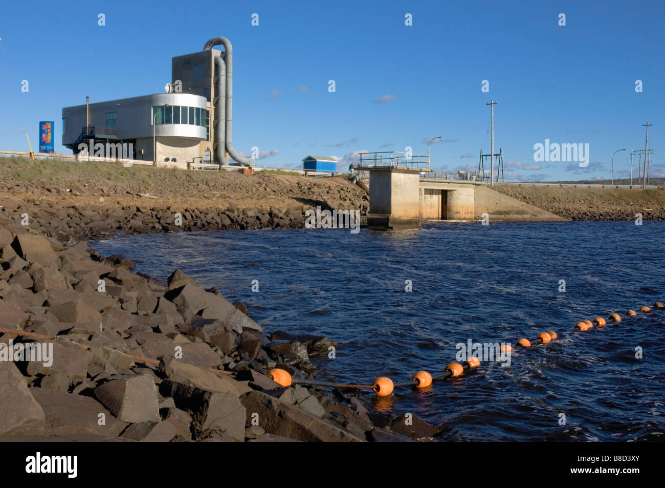 Annapolis Maremotrice progetto che genera energia idroelettrica da Bay Fundy maree, Annapolis Royal Nova Scotia Foto Stock