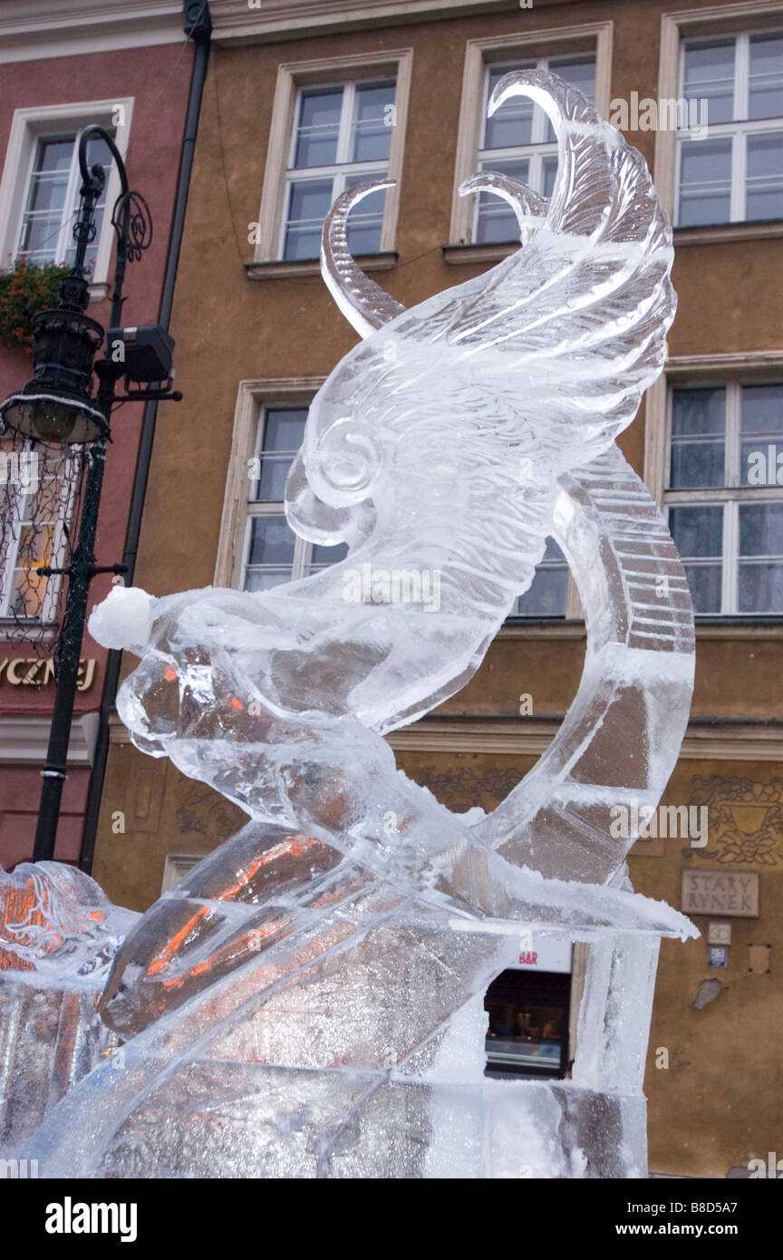 Sculture in ghiaccio, Poznan Old Market Square, Polonia Foto Stock