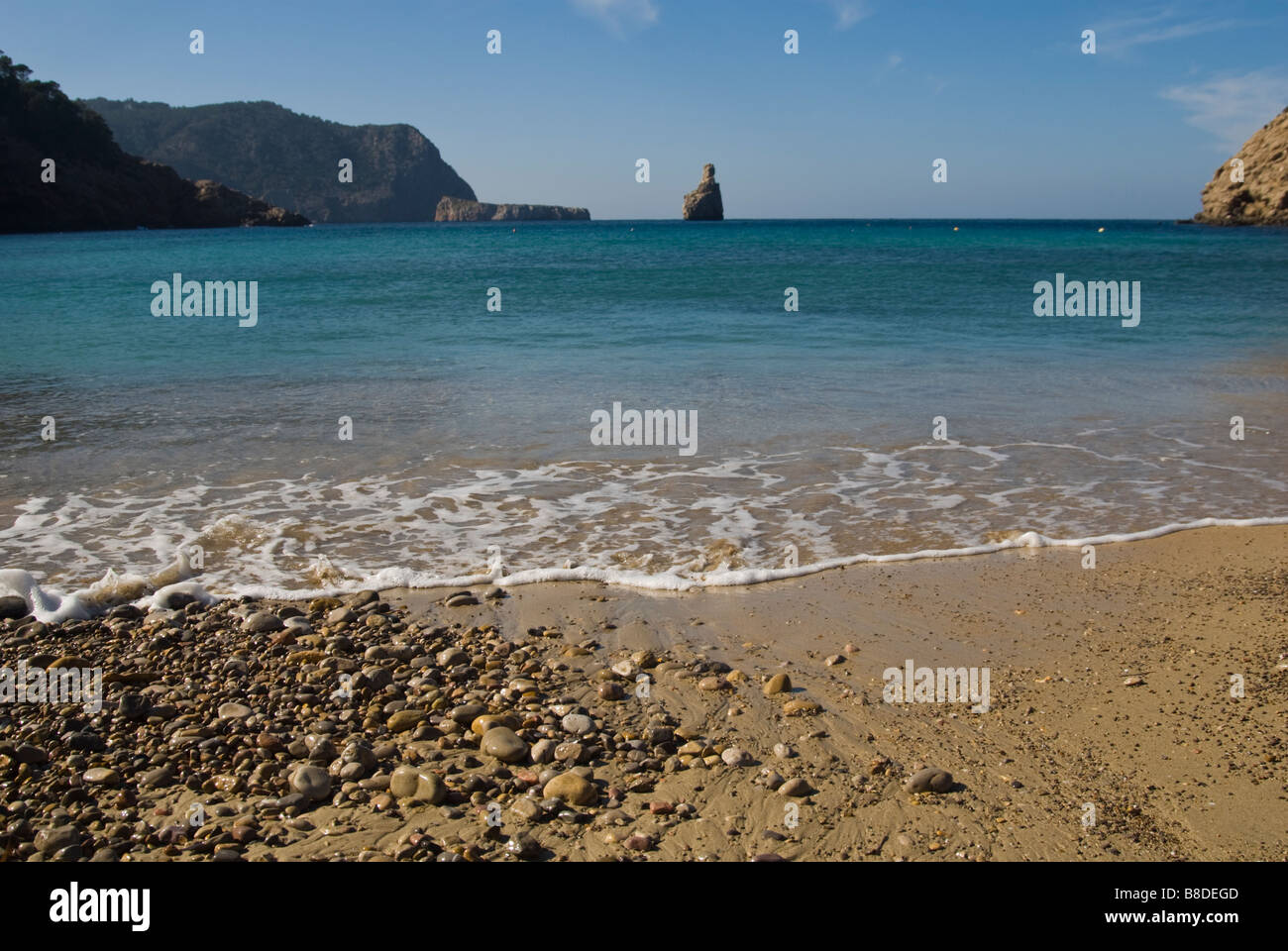 Vista della baia di Benirras, San Miguel, Ibiza Foto Stock