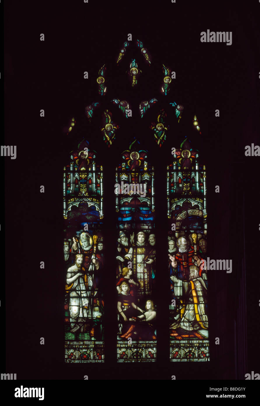 Hexham Abbey finestra 'angeli non angoli Foto Stock