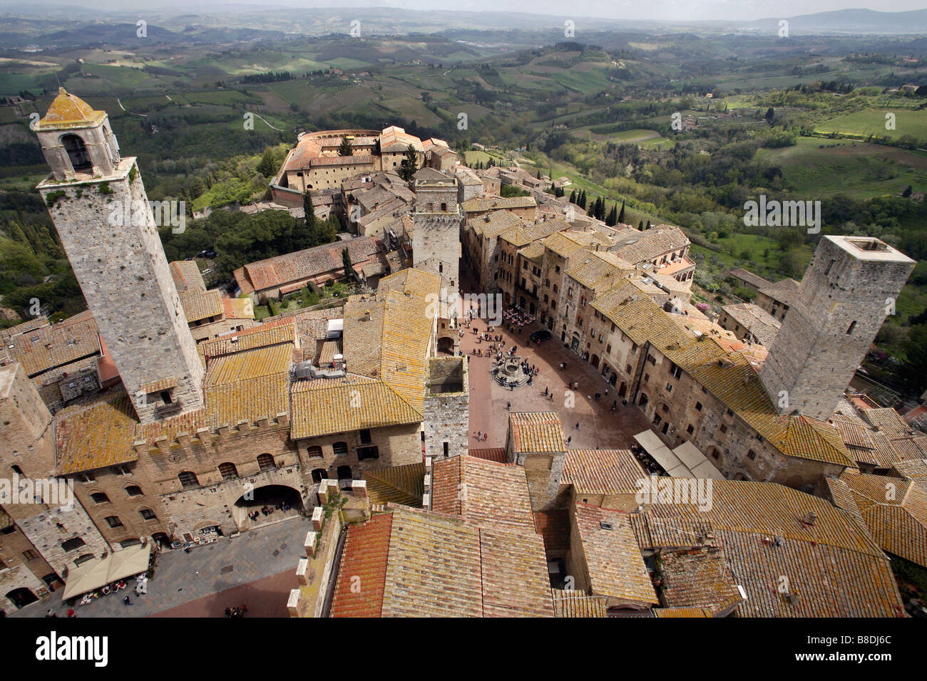 Vista dalla Torre Grossa Torre, San Gimignano, Toscana, Italia Foto Stock