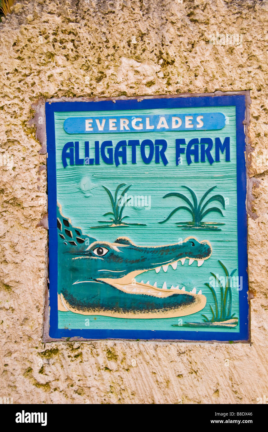 Everglades Alligator segno Farm Homestead Florida vecchio tempo Florida attrazione del punto di riferimento Foto Stock