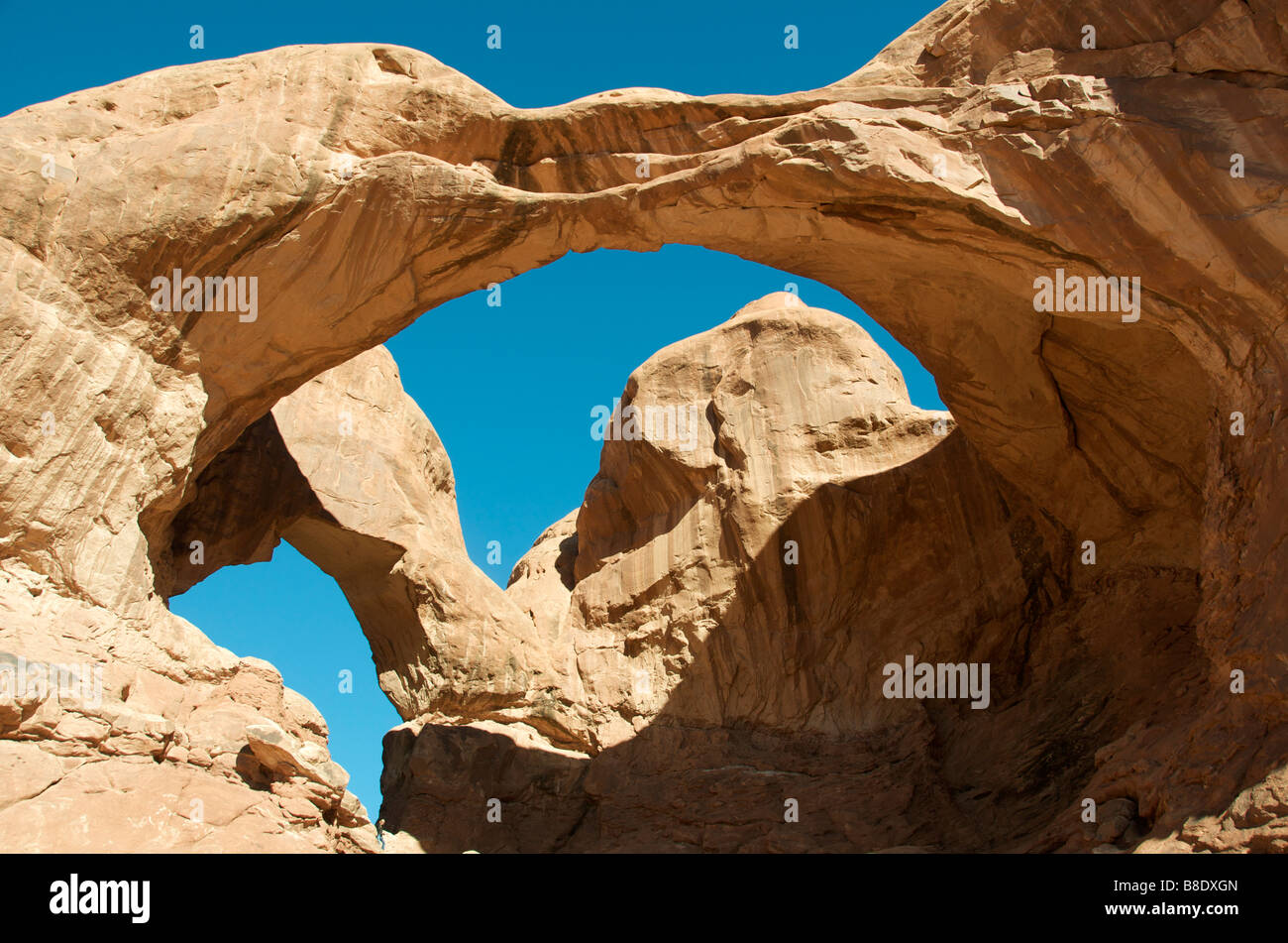 Il doppio arco Arches National Park nello Utah Stati Uniti d'America Foto Stock