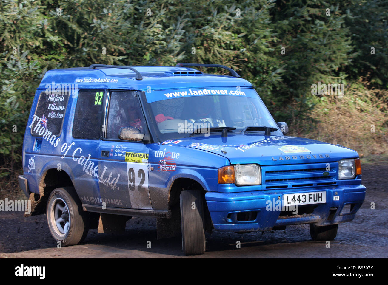 Landrover scoperta di rally Foto Stock