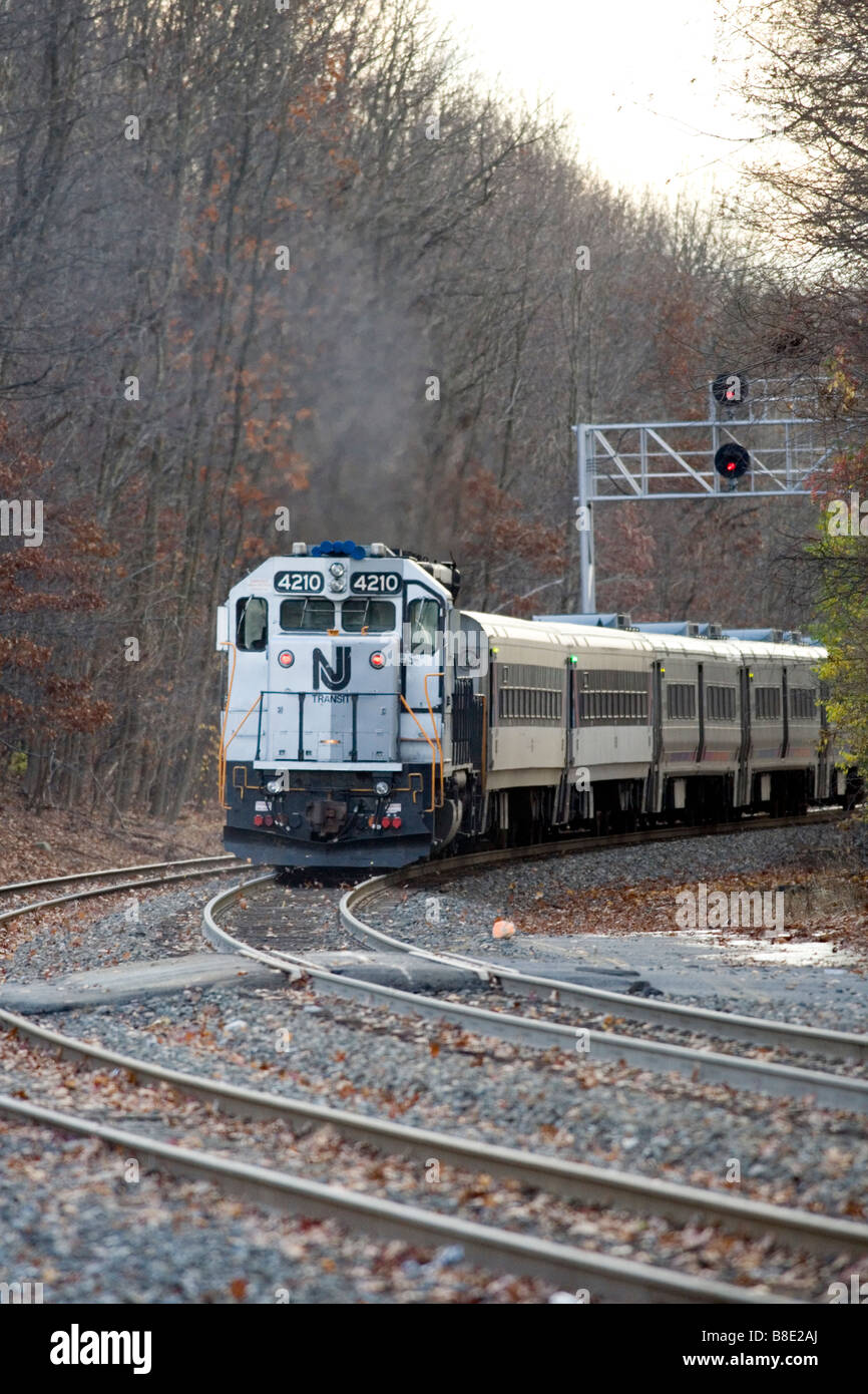 Un treno di passeggeri e automobili per passeggeri in transito. Foto Stock