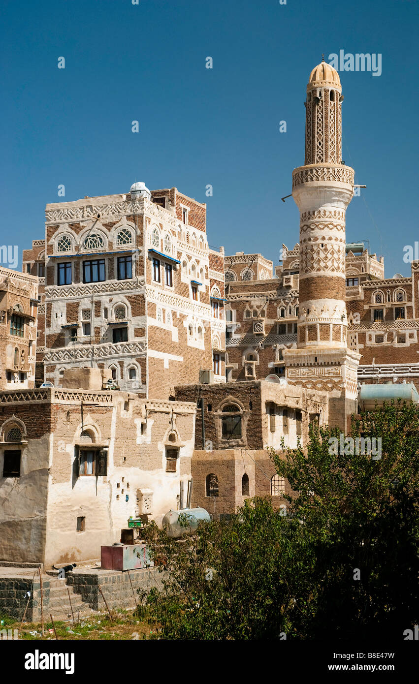 Sanaa città vecchia città yemen architettura tradizionale arabo Foto Stock
