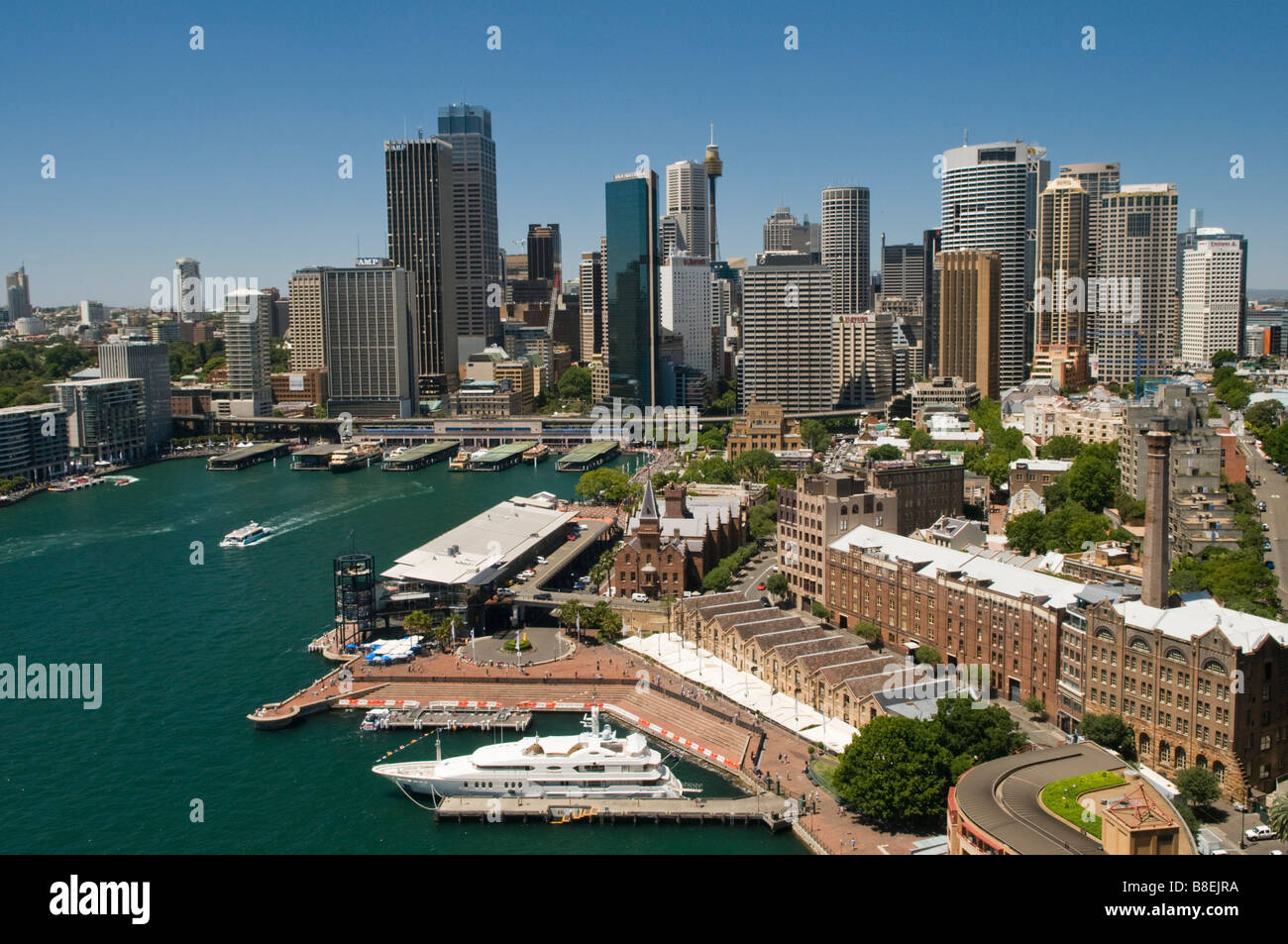 Vista aerea del quartiere centrale degli affari e Circular Quay di Sydney NSW Australia Foto Stock