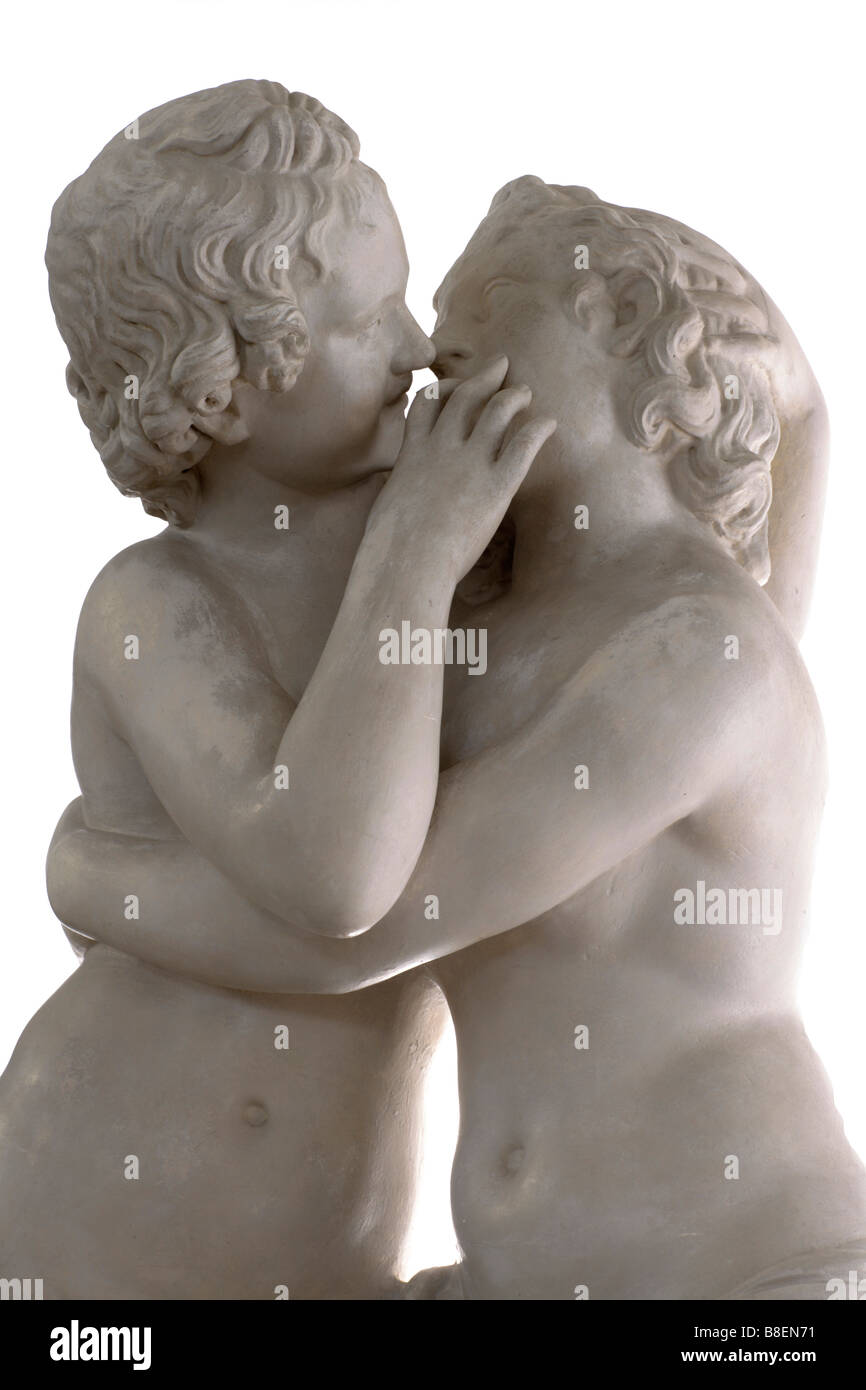 Erós e Psyché,l'incisione che rappresenta le antiche sculture romane di Amore e Psiche presso i Musei Capitolini di Roma, Italia Foto Stock