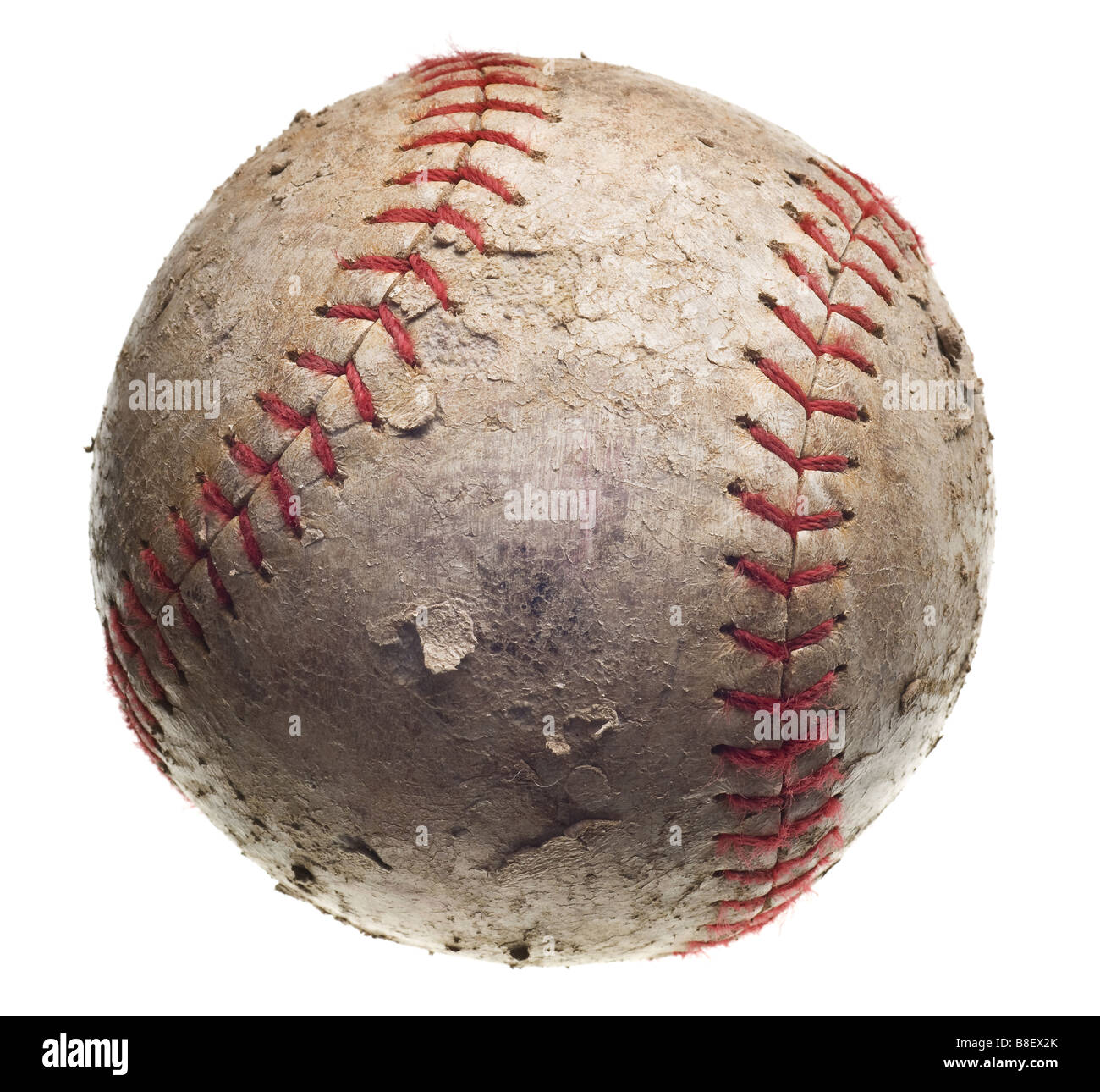 Con impunture rosse baseball isolati su sfondo bianco Foto Stock