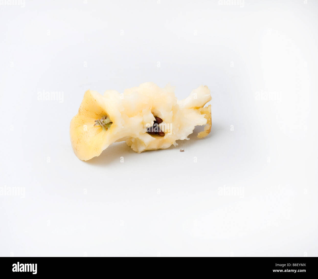 Una mangiata Apple su sfondo bianco per il set completo vedere Foto Stock