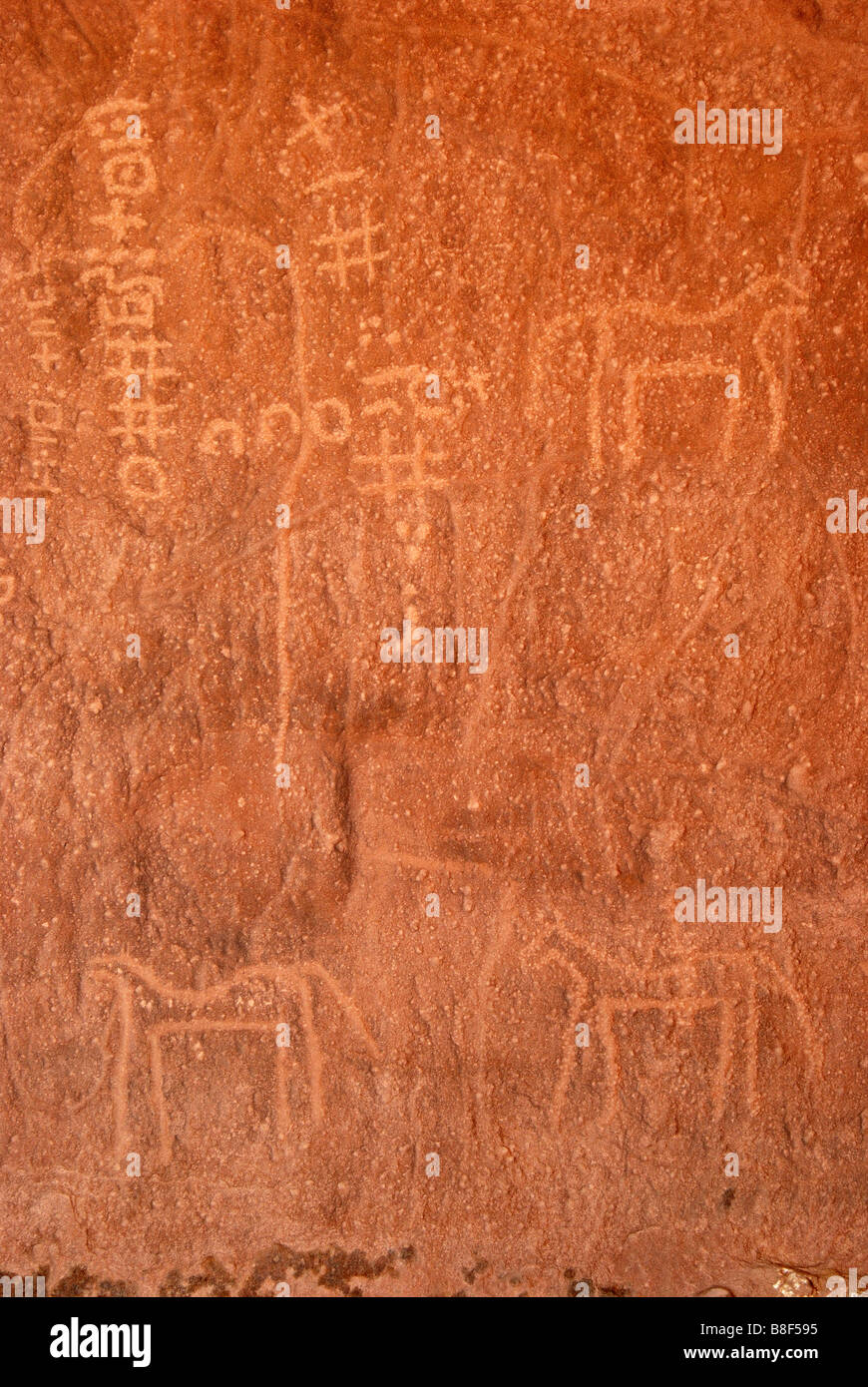 Incisioni rupestri in Tassili Maghidet (Maghridet o Libyc Tassili) Foto Stock