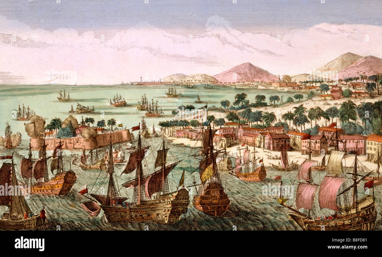 British naval assault on Saint Eustatius il 3 febbraio 1781 Foto Stock