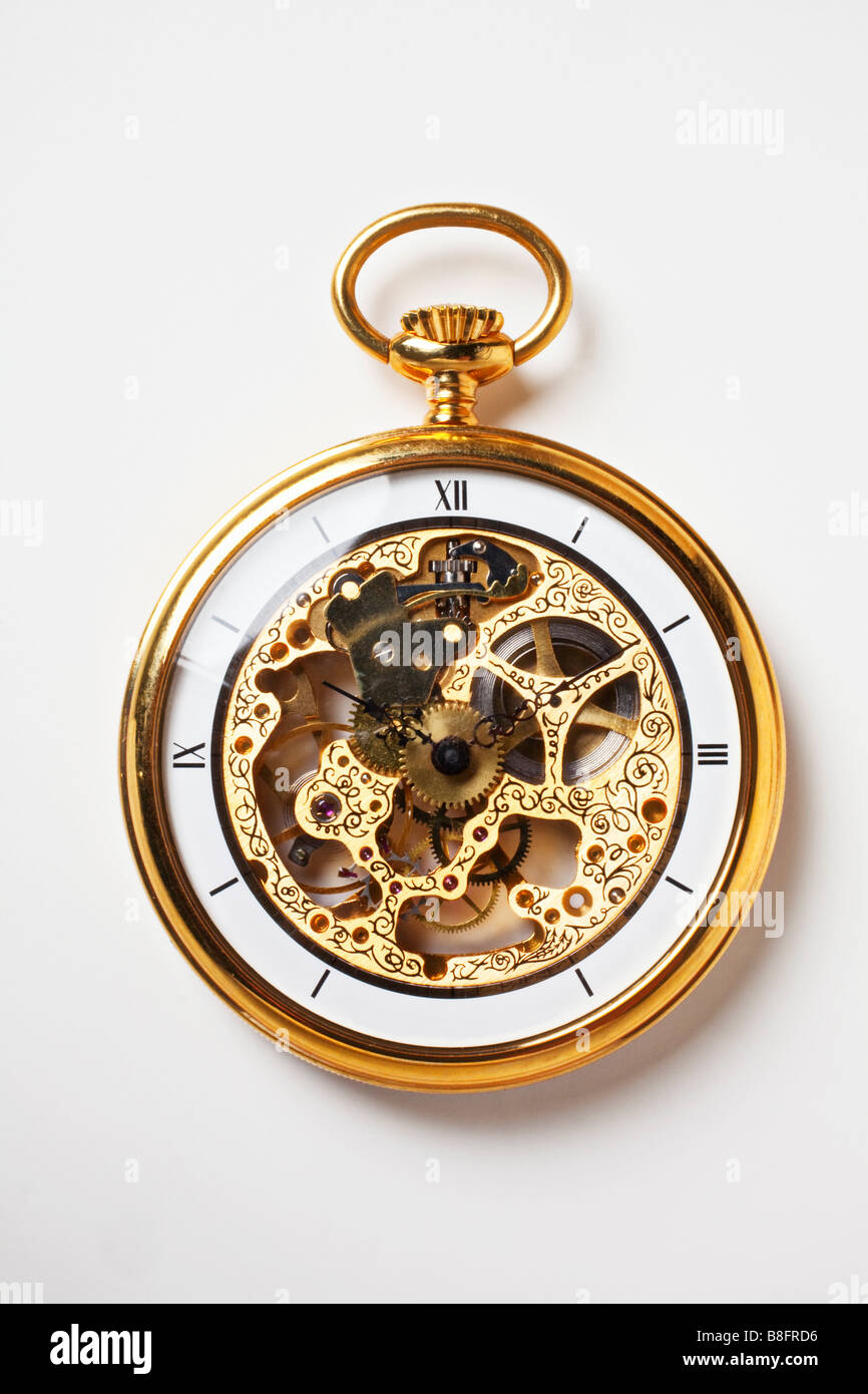 Lo scheletro di oro orologio da tasca Foto Stock