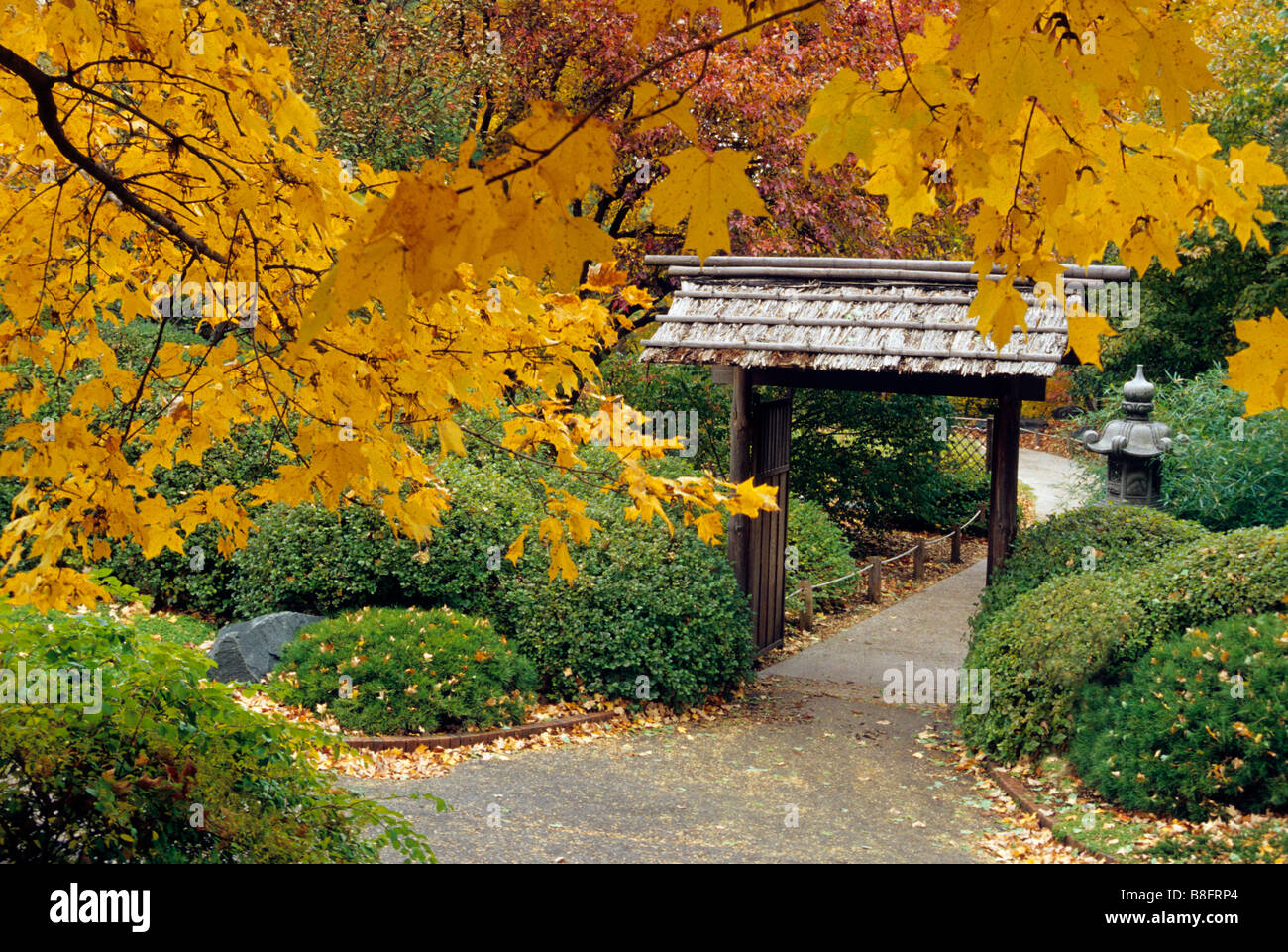 Ingresso al giardino giapponese nell'Università di Minnesota LANDSCAPE ARBORETUM, CHANHASSEN, Minnesota. Caduta. Foto Stock
