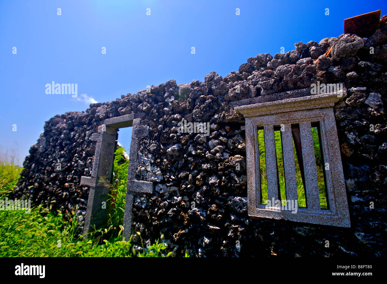 La parete di pietra in Penghu Taiwan Foto Stock