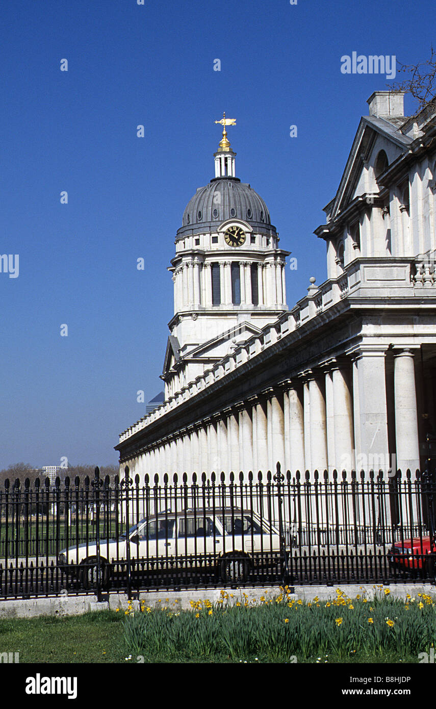 Greenwich, Royal Naval Hospital, facciata ovest della Regina Maria del blocco, architetti Christopher Wren et al, Foto Stock