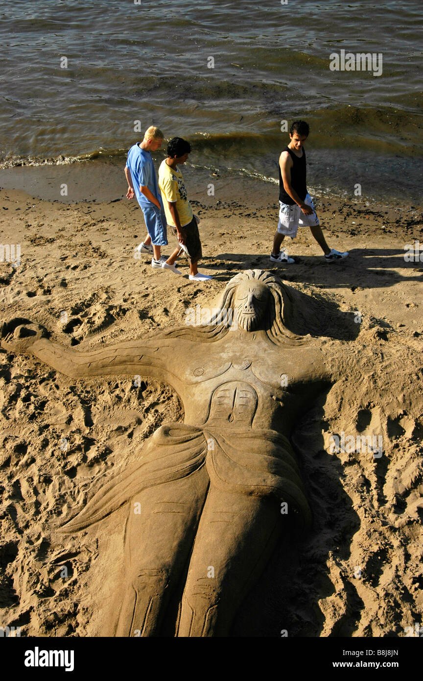 La scultura di sabbia, Londra Southbank. Foto Stock