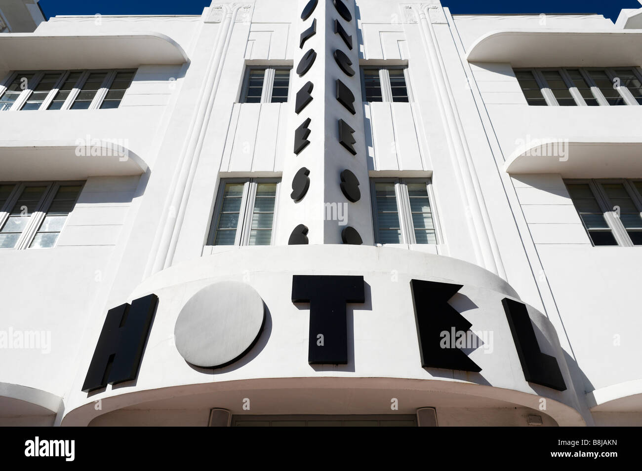 La facciata dell'hotel art deco Congresso su Ocean Drive e South Beach, Miami Beach, Gold Coast, Florida, Stati Uniti d'America Foto Stock