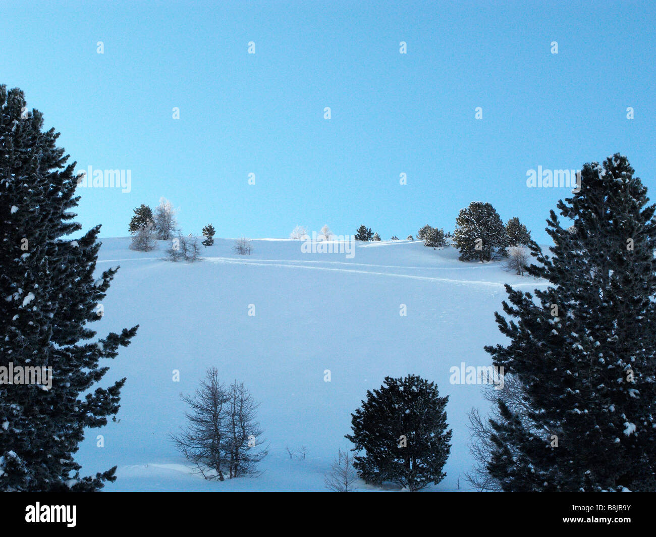 Scena di neve di neve fresca in Val Cenis Foto Stock