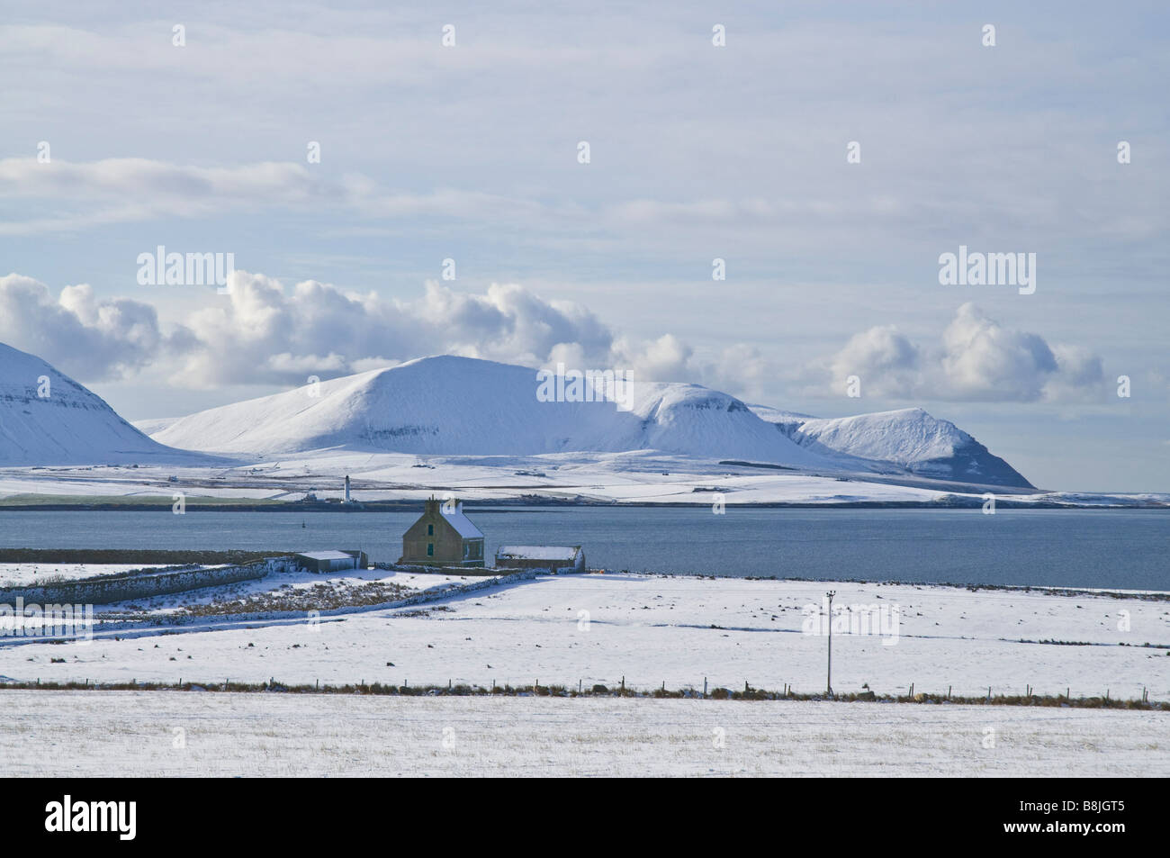 dh Hall of Clestrain STENNESS ORKNEY Explorer John Raes casa Scapa Flow neve paesaggio invernale campo paesaggio uk Foto Stock