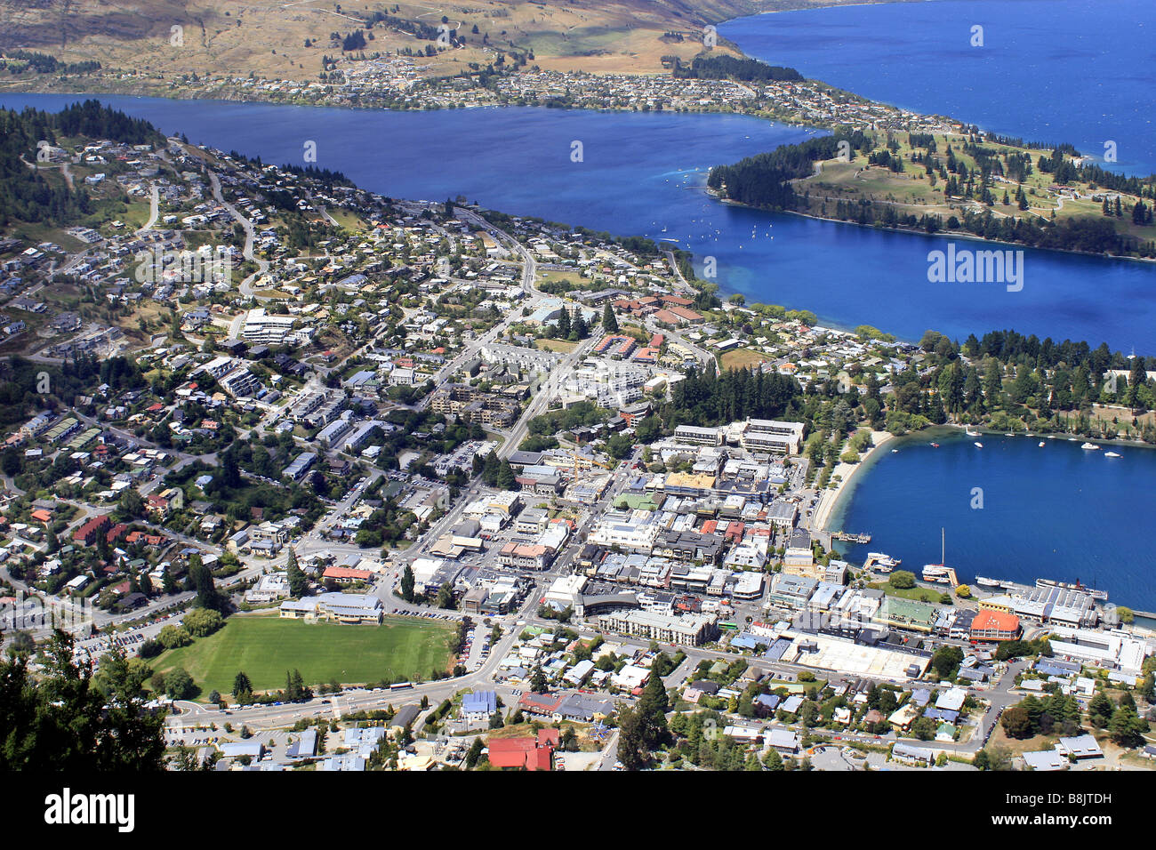 Vista del centro di Queenstown, Nuova Zelanda Foto Stock